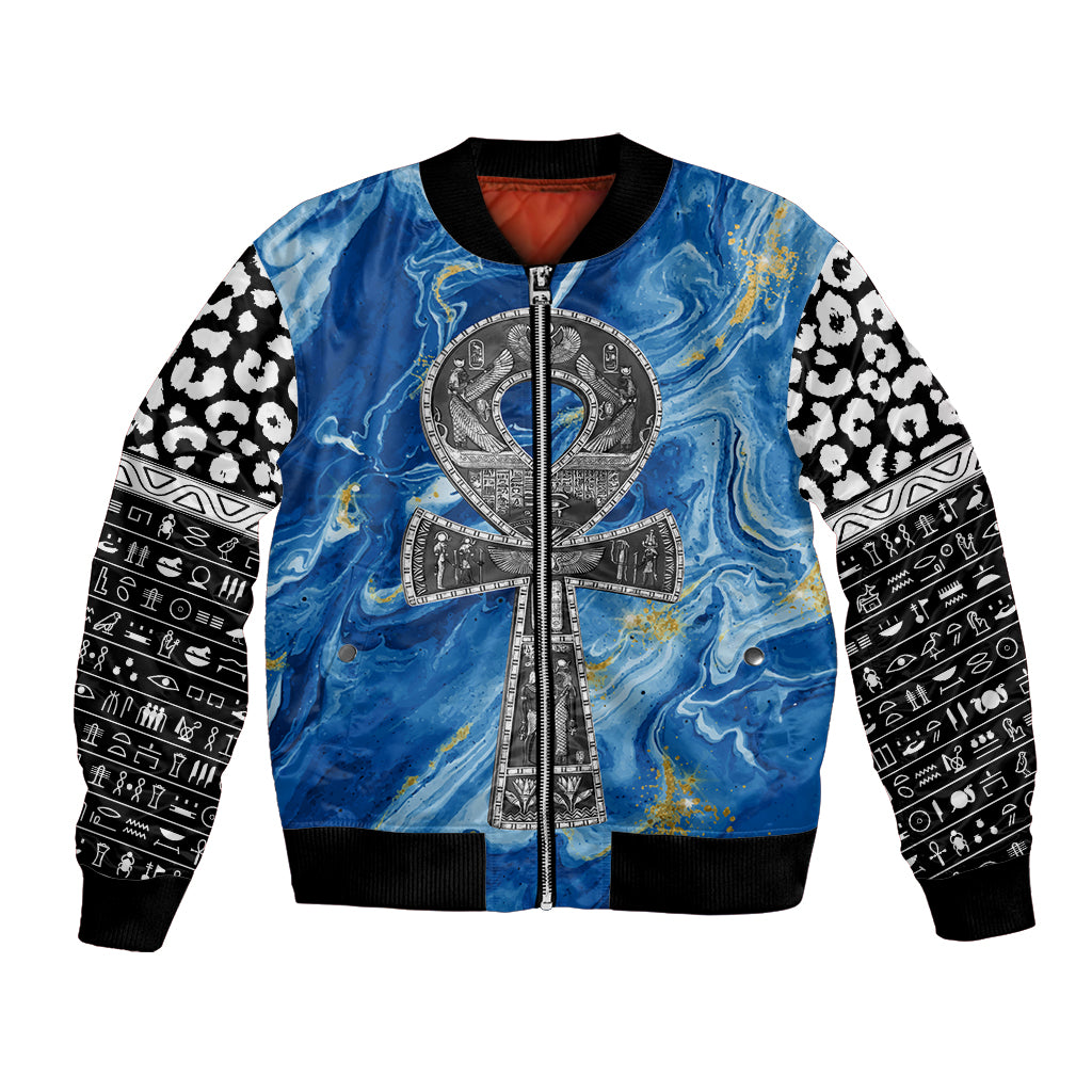 Ankh On Blue Bomber Jacket Pan African - Wonder Print Shop