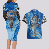 Ankh On Blue Couples Matching Long Sleeve Bodycon Dress and Hawaiian Shirt Pan African - Wonder Print Shop