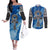 Ankh On Blue Couples Matching Off The Shoulder Long Sleeve Dress and Long Sleeve Button Shirt Pan African