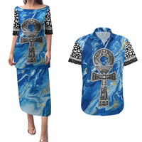 Ankh On Blue Couples Matching Puletasi and Hawaiian Shirt Pan African - Wonder Print Shop