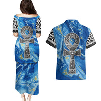 Ankh On Blue Couples Matching Puletasi and Hawaiian Shirt Pan African - Wonder Print Shop