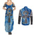 Ankh On Blue Couples Matching Summer Maxi Dress and Long Sleeve Button Shirt Pan African - Wonder Print Shop