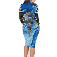 Ankh On Blue Family Matching Long Sleeve Bodycon Dress and Hawaiian Shirt Pan African - Wonder Print Shop