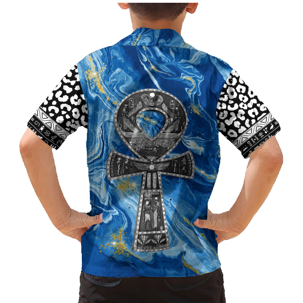 Ankh On Blue Family Matching Mermaid Dress and Hawaiian Shirt Pan African - Wonder Print Shop