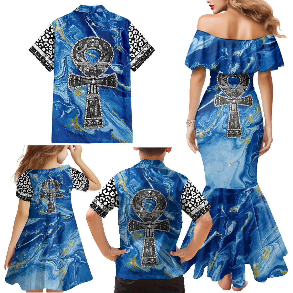 Ankh On Blue Family Matching Mermaid Dress and Hawaiian Shirt Pan African - Wonder Print Shop