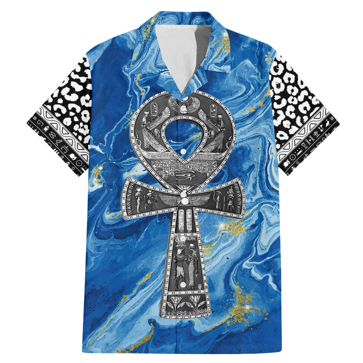 Ankh On Blue Family Matching Mermaid Dress and Hawaiian Shirt Pan African - Wonder Print Shop