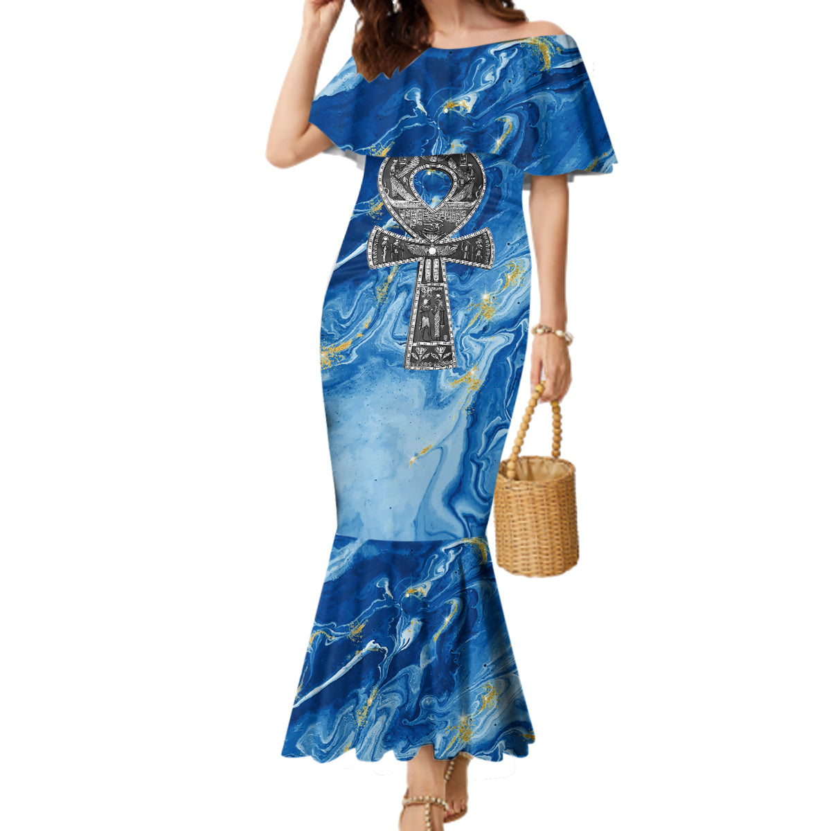 Ankh On Blue Family Matching Mermaid Dress and Hawaiian Shirt Pan African - Wonder Print Shop