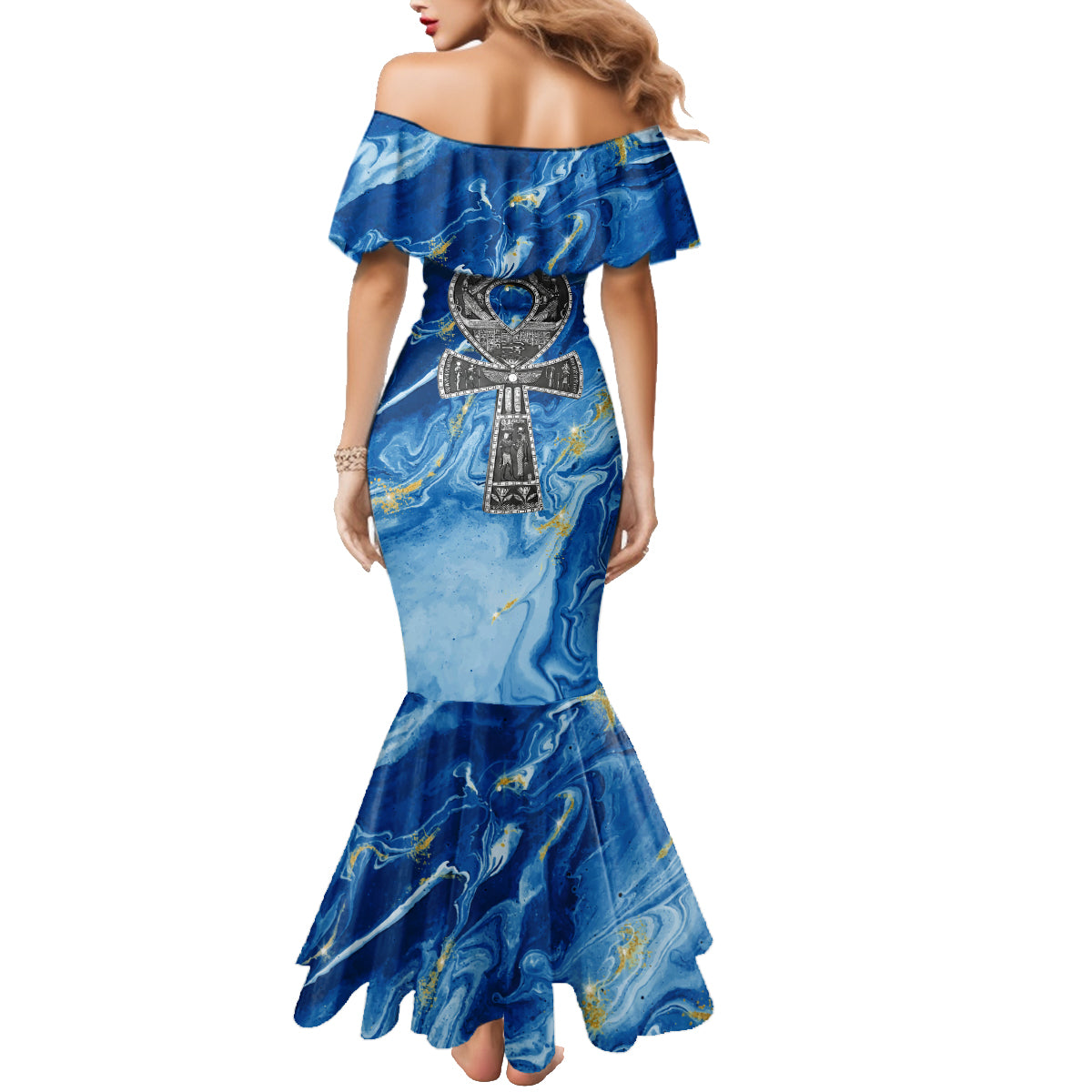 Ankh On Blue Family Matching Mermaid Dress and Hawaiian Shirt Pan African - Wonder Print Shop