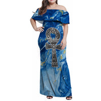 Ankh On Blue Family Matching Off Shoulder Maxi Dress and Hawaiian Shirt Pan African - Wonder Print Shop