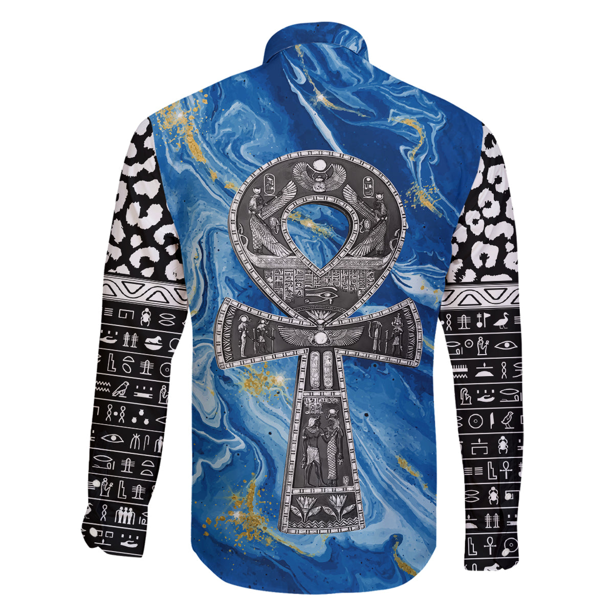 Ankh On Blue Family Matching Off Shoulder Short Dress and Hawaiian Shirt Pan African - Wonder Print Shop