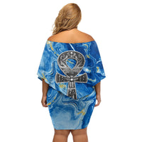 Ankh On Blue Family Matching Off Shoulder Short Dress and Hawaiian Shirt Pan African - Wonder Print Shop