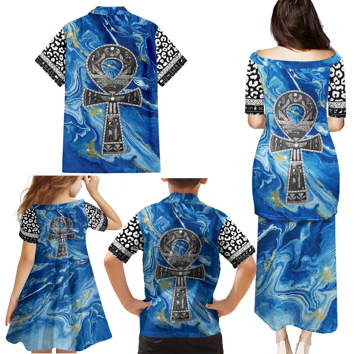 Ankh On Blue Family Matching Puletasi and Hawaiian Shirt Pan African - Wonder Print Shop