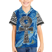 Ankh On Blue Family Matching Short Sleeve Bodycon Dress and Hawaiian Shirt Pan African - Wonder Print Shop