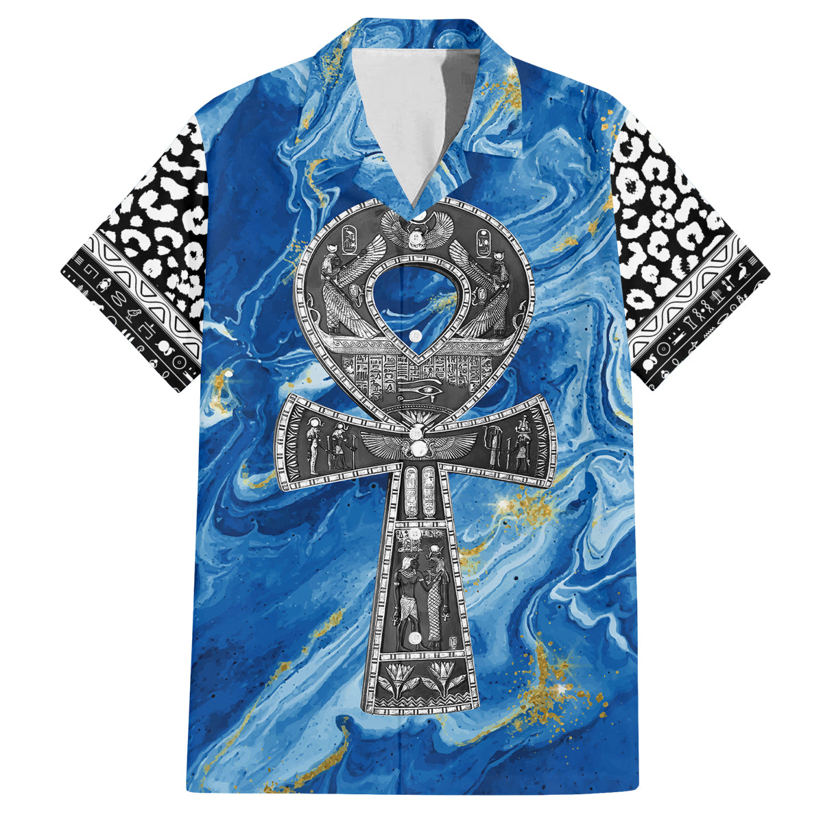 Ankh On Blue Family Matching Summer Maxi Dress and Hawaiian Shirt Pan African - Wonder Print Shop