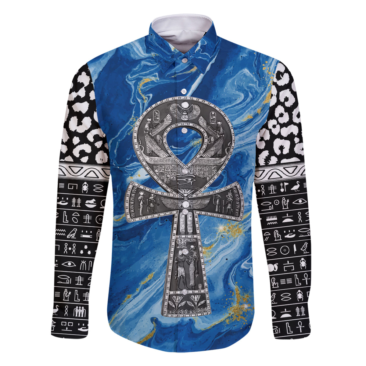Ankh On Blue Family Matching Tank Maxi Dress and Hawaiian Shirt Pan African - Wonder Print Shop