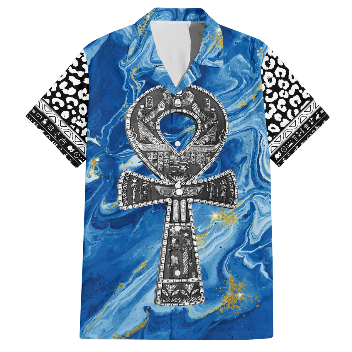 Ankh On Blue Hawaiian Shirt Pan African - Wonder Print Shop