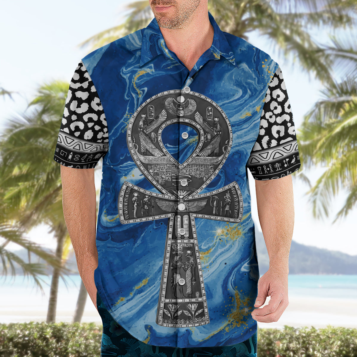 Ankh On Blue Hawaiian Shirt Pan African - Wonder Print Shop