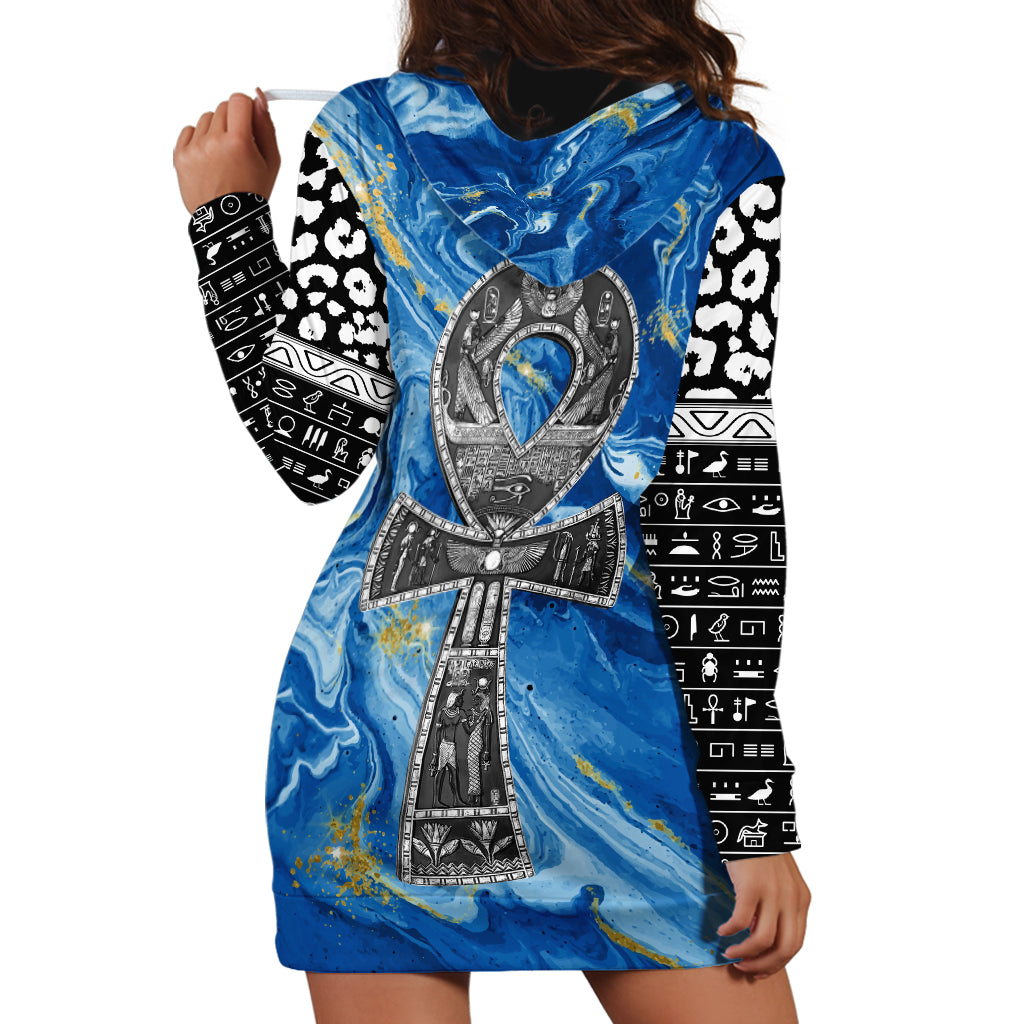 Ankh On Blue Hoodie Dress Pan African - Wonder Print Shop