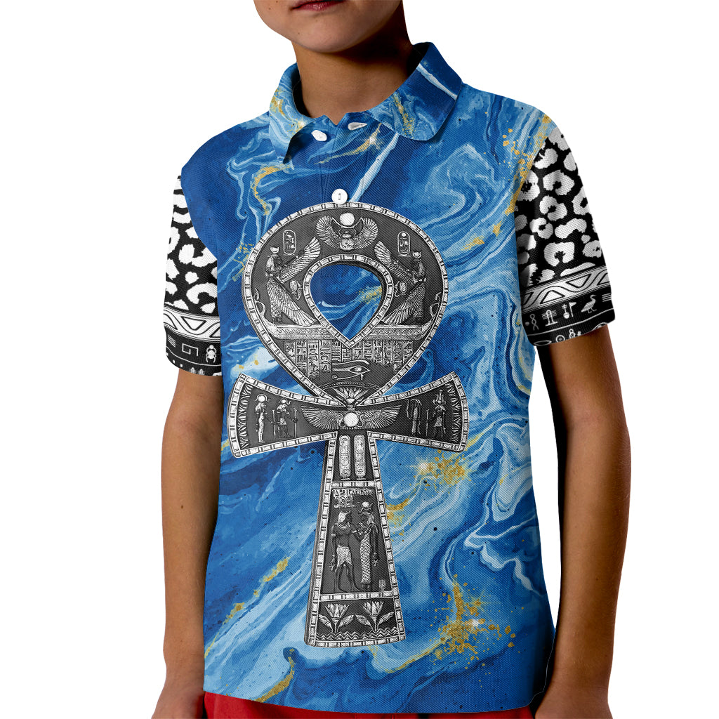 Ankh On Blue Kid Polo Shirt Pan African - Wonder Print Shop