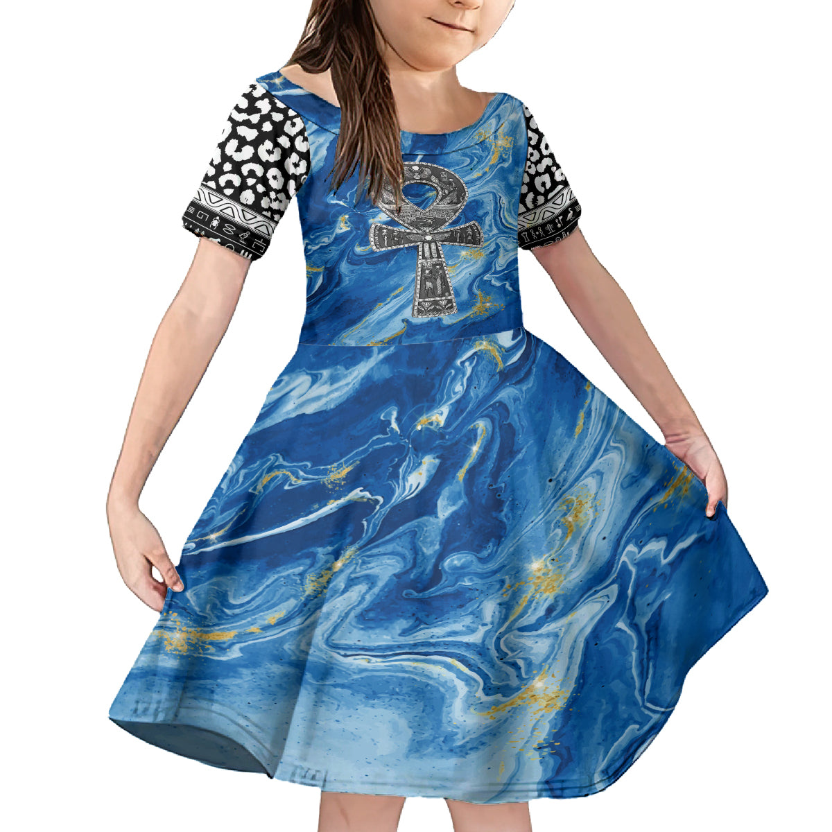 Ankh On Blue Kid Short Sleeve Dress Pan African - Wonder Print Shop