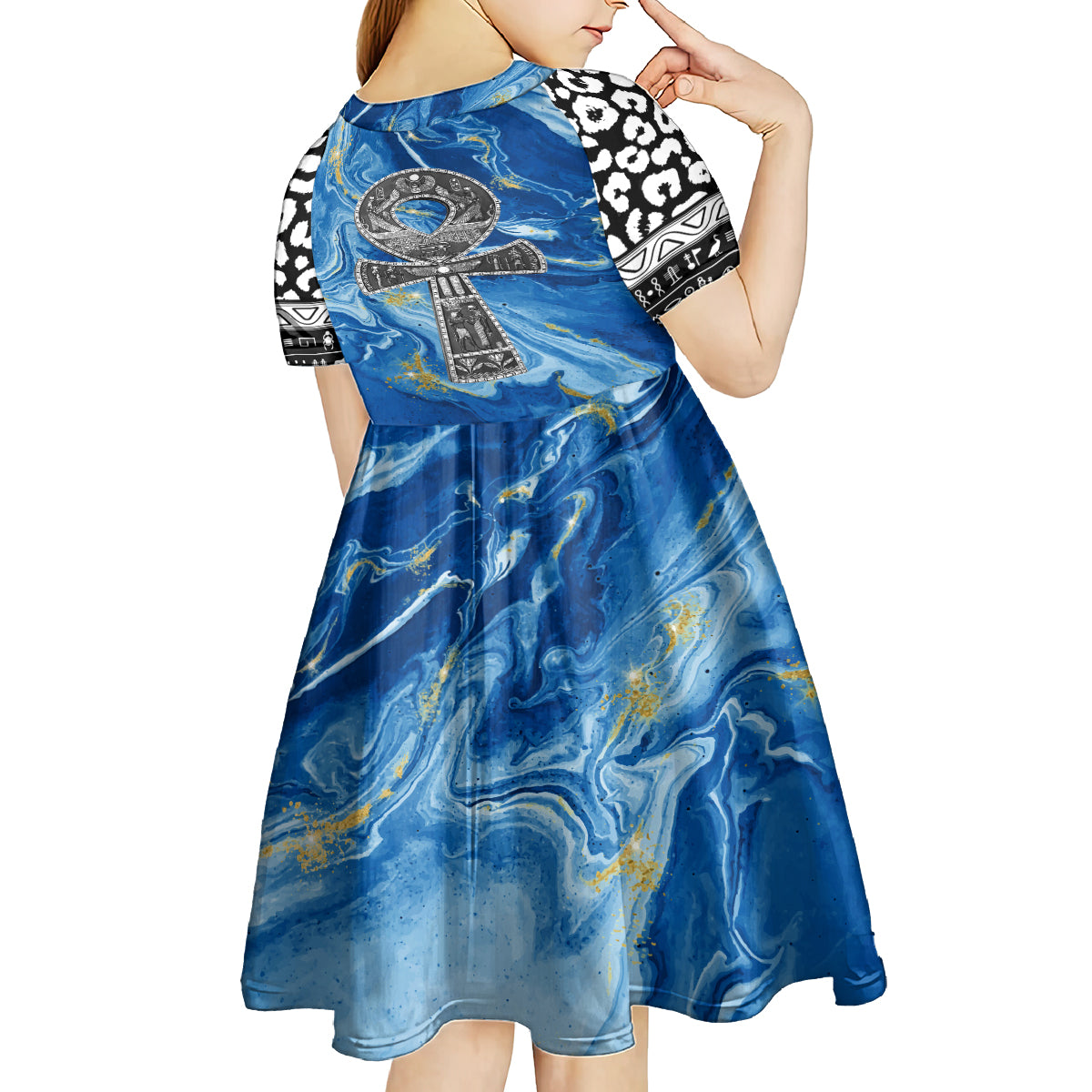 Ankh On Blue Kid Short Sleeve Dress Pan African - Wonder Print Shop