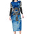 Ankh On Blue Long Sleeve Bodycon Dress Pan African - Wonder Print Shop