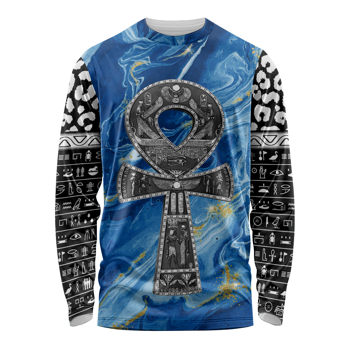 Ankh On Blue Long Sleeve Shirt Pan African - Wonder Print Shop