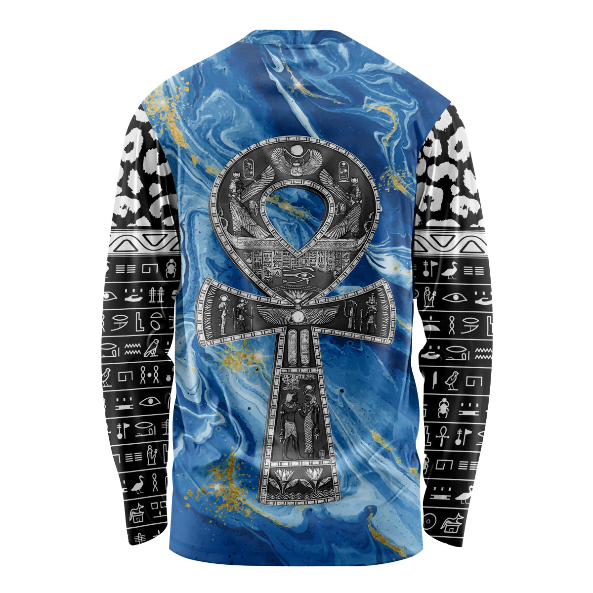 Ankh On Blue Long Sleeve Shirt Pan African - Wonder Print Shop