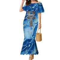 Ankh On Blue Mermaid Dress Pan African - Wonder Print Shop