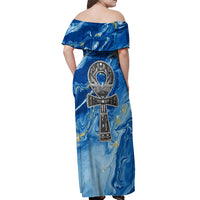 Ankh On Blue Off Shoulder Maxi Dress Pan African - Wonder Print Shop