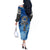 Ankh On Blue Off The Shoulder Long Sleeve Dress Pan African - Wonder Print Shop