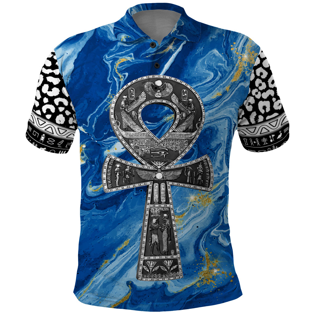 Ankh On Blue Polo Shirt Pan African - Wonder Print Shop