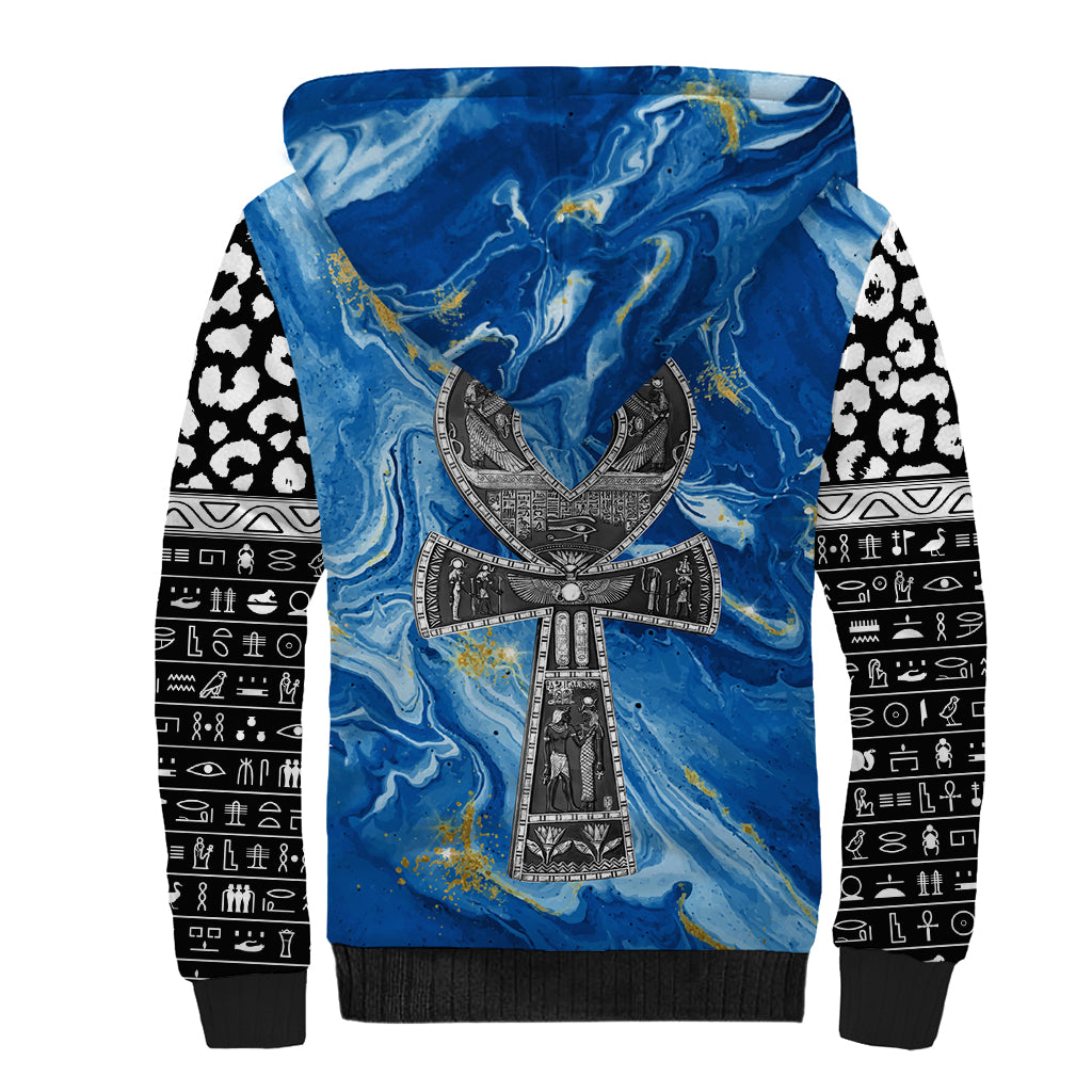 Ankh On Blue Sherpa Hoodie Pan African - Wonder Print Shop