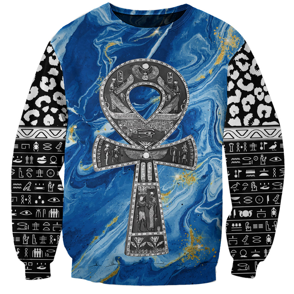 Ankh On Blue Sweatshirt Pan African - Wonder Print Shop