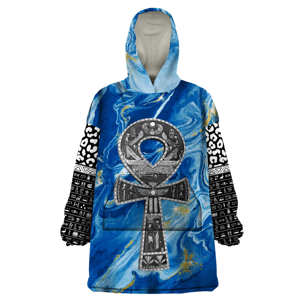 Ankh On Blue Wearable Blanket Hoodie Pan African - Wonder Print Shop