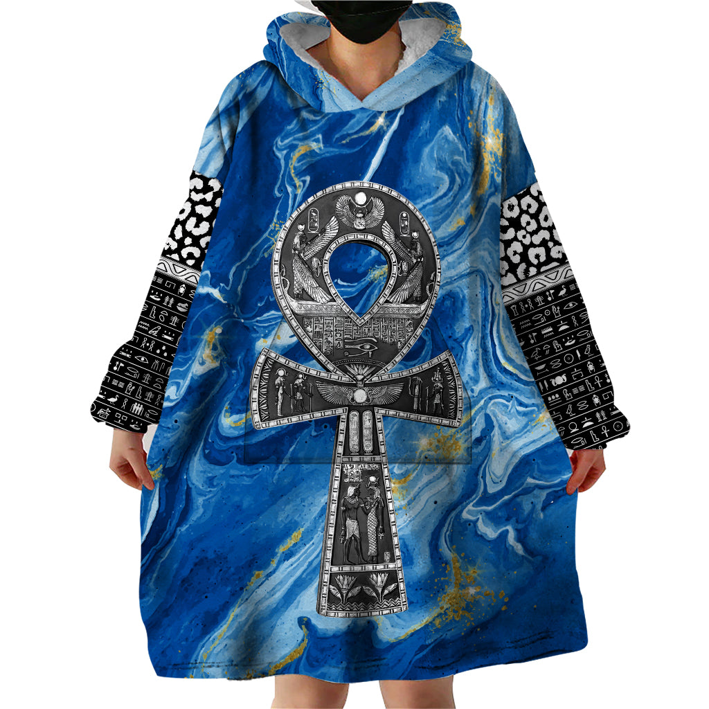 Ankh On Blue Wearable Blanket Hoodie Pan African - Wonder Print Shop
