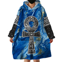 Ankh On Blue Wearable Blanket Hoodie Pan African - Wonder Print Shop