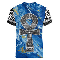 Ankh On Blue Women V Neck T Shirt Pan African - Wonder Print Shop