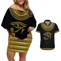 Eyes Of Horus Couples Matching Off Shoulder Short Dress and Hawaiian Shirt Egyptian Art - Wonder Print Shop
