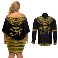 Eyes Of Horus Couples Matching Off Shoulder Short Dress and Long Sleeve Button Shirt Egyptian Art - Wonder Print Shop