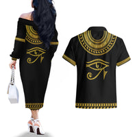 Eyes Of Horus Couples Matching Off The Shoulder Long Sleeve Dress and Hawaiian Shirt Egyptian Art - Wonder Print Shop