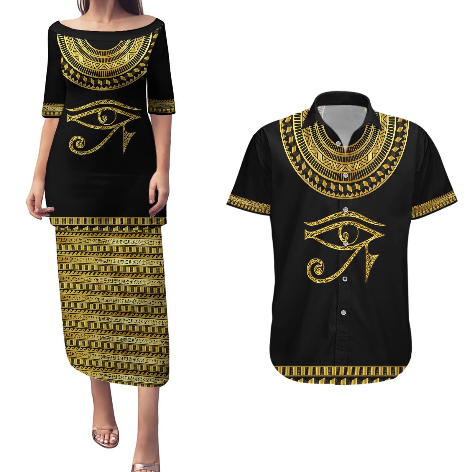 Eyes Of Horus Couples Matching Puletasi and Hawaiian Shirt Egyptian Art