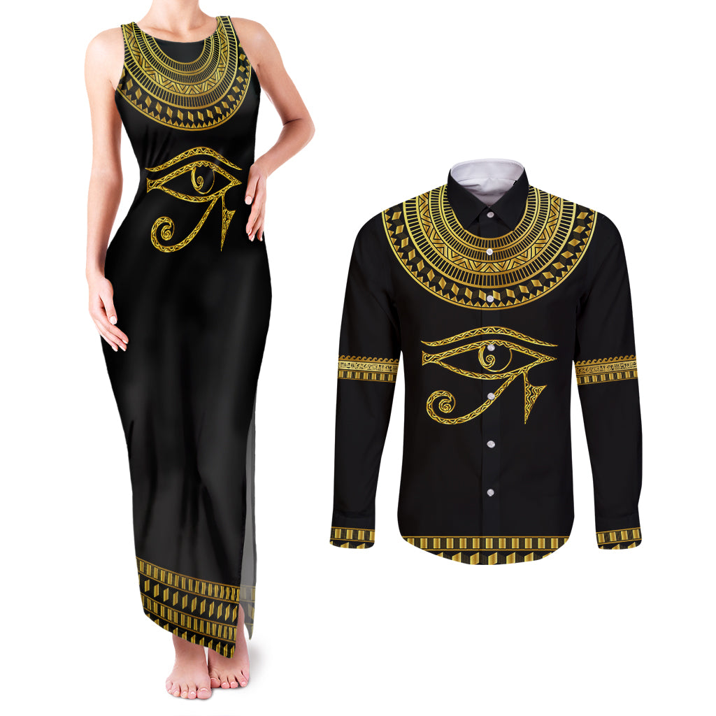 Eyes Of Horus Couples Matching Tank Maxi Dress and Long Sleeve Button Shirt Egyptian Art