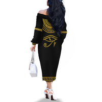 Eyes Of Horus Family Matching Off Shoulder Long Sleeve Dress and Hawaiian Shirt Egyptian Art - Wonder Print Shop