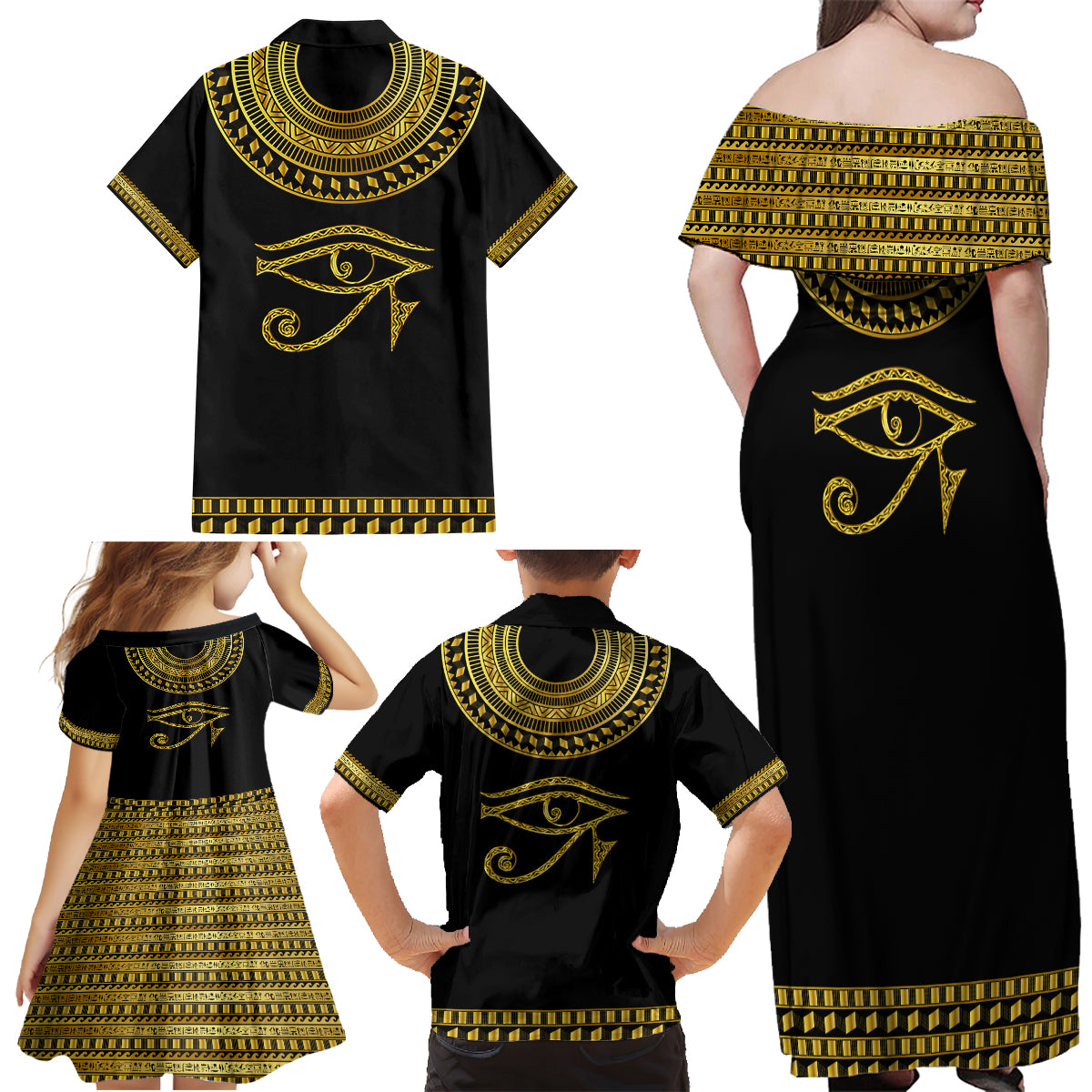 Eyes Of Horus Family Matching Off Shoulder Maxi Dress and Hawaiian Shirt Egyptian Art - Wonder Print Shop