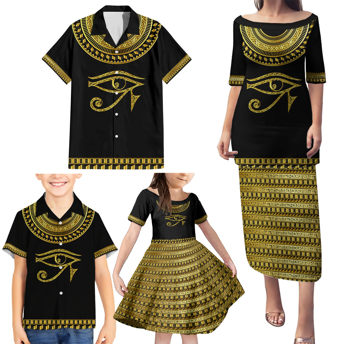 Eyes Of Horus Family Matching Puletasi and Hawaiian Shirt Egyptian Art