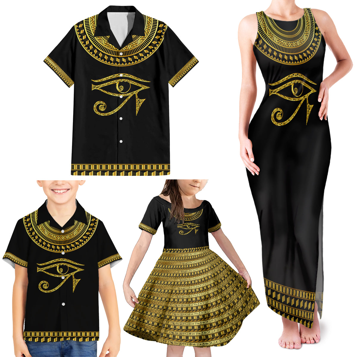 Eyes Of Horus Family Matching Tank Maxi Dress and Hawaiian Shirt Egyptian Art - Wonder Print Shop