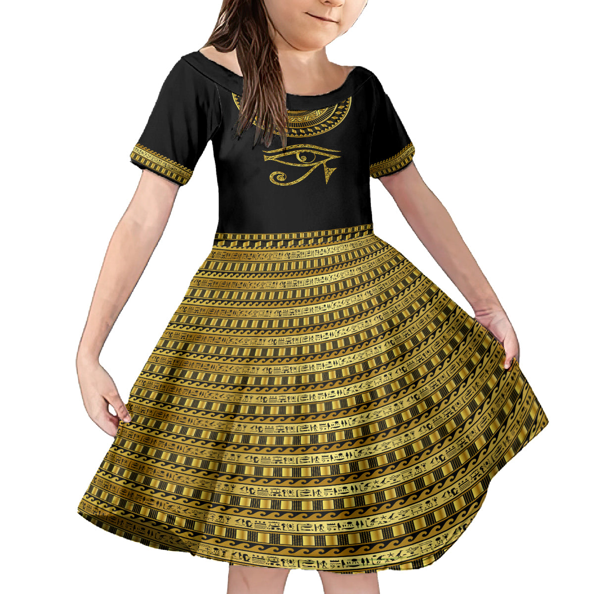 Eyes Of Horus Kid Short Sleeve Dress Egyptian Art - Wonder Print Shop