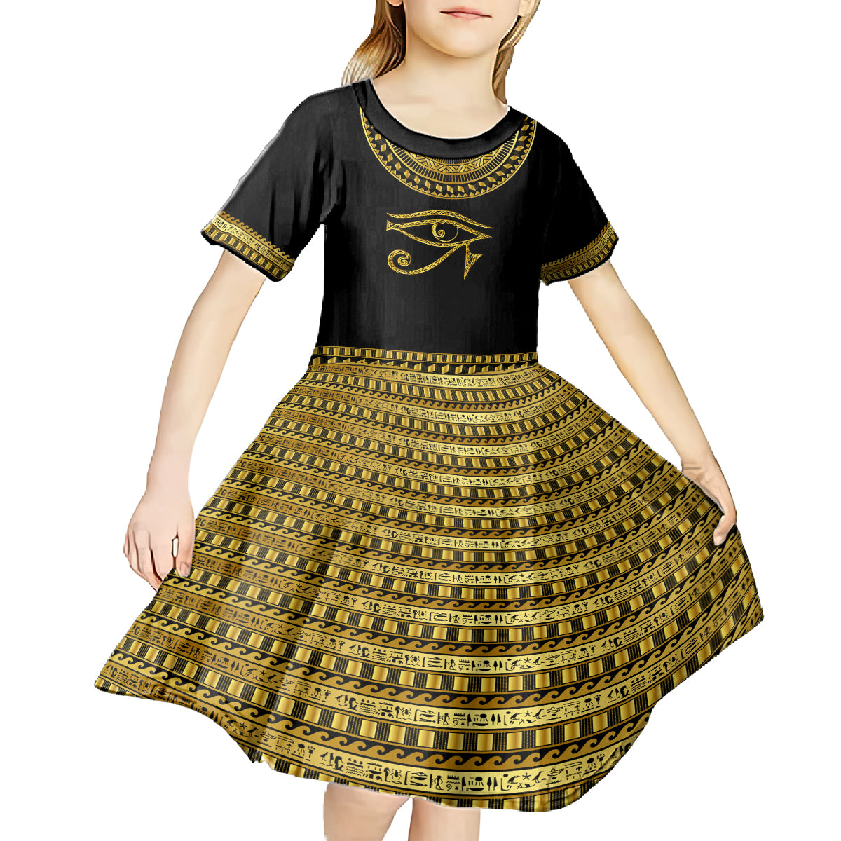 Eyes Of Horus Kid Short Sleeve Dress Egyptian Art - Wonder Print Shop