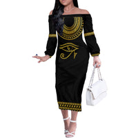 Eyes Of Horus Off The Shoulder Long Sleeve Dress Egyptian Art - Wonder Print Shop